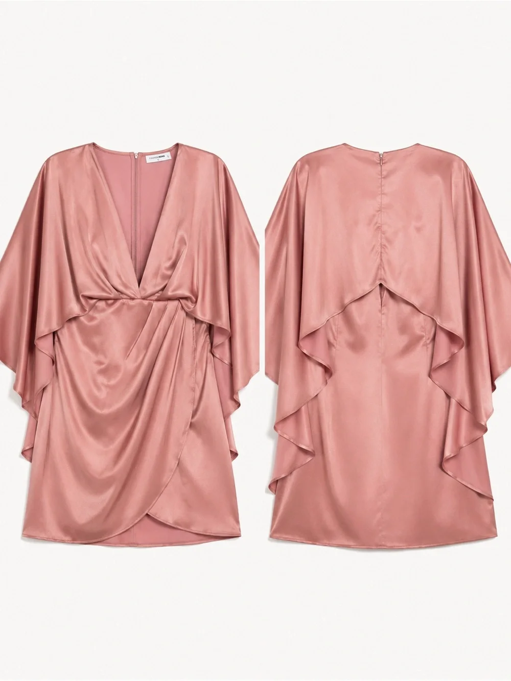 Fashion Nova Anabelle Mauve Satin Cape Mini Dress – Size Large - Picture 2 of 6
